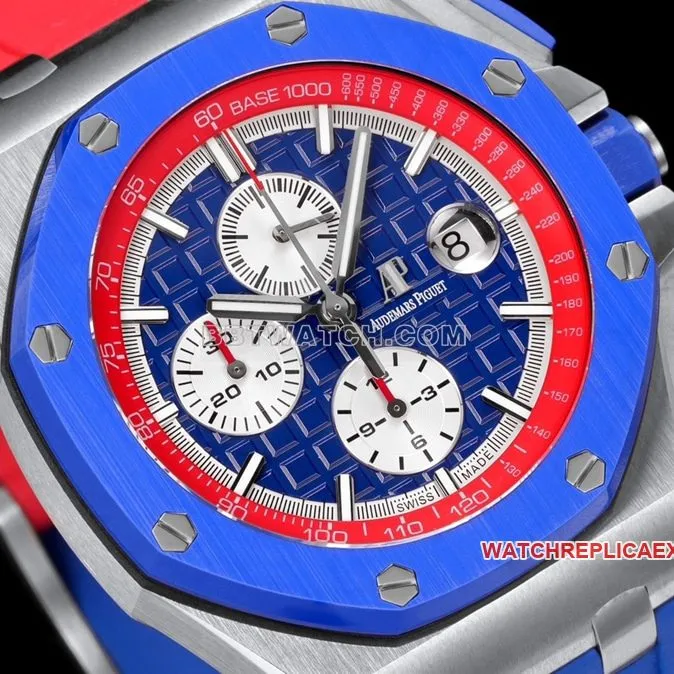 TW factory Audemars PiguetRoyal Oak offshore type 1:1super cloneblue dial red inner bezel26400side live photo