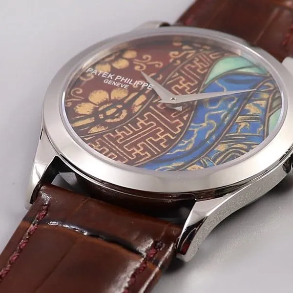 Patek Philippereplica5077P-102 watch Bhutanese six-color fabric micro-painted enamel detail shots