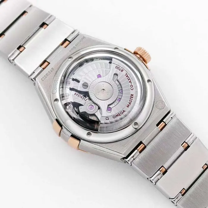 top-tier watch Omega women's blue dial constellation series steel bracelet watch side view