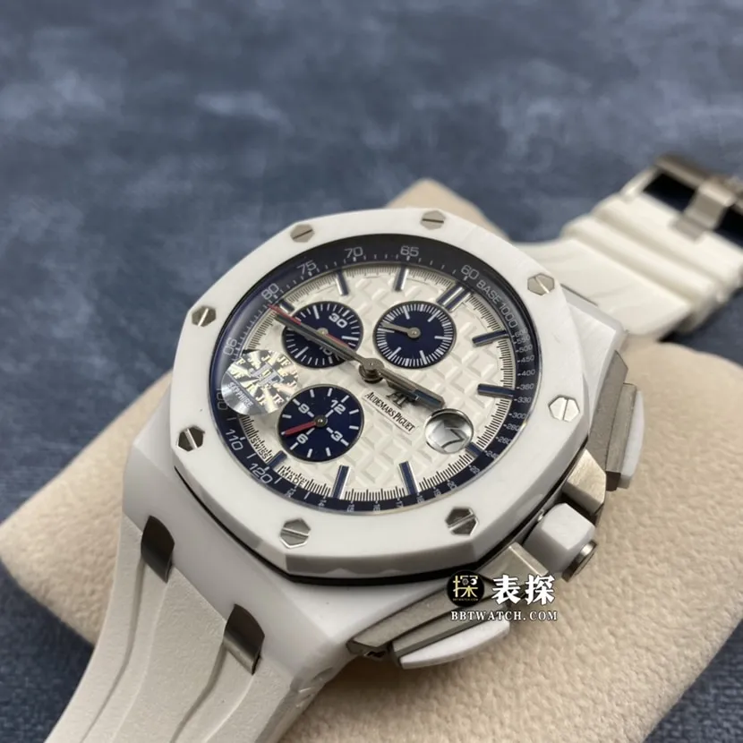 JF factory Audemars PiguetRoyal Oak offshore 26400super watch men's white panda dial chronograph rubber model pictures and prices caseback live photo
