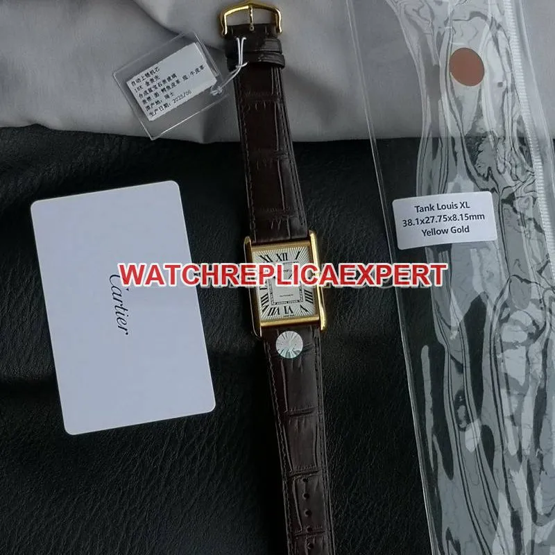 Cartier watch F1 factory tank white dialyellow gold case 2899MCmovementleather strap model movementlive photos