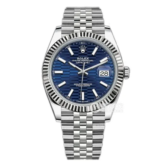 C factory Rolex log 1:1super water ripple blue dial five grid chain m126334-0032front live photo