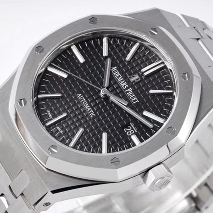 top-tier watch Audemars Piguet men's black dialRoyal Oak mechanical steel bracelet watch clasp picture
