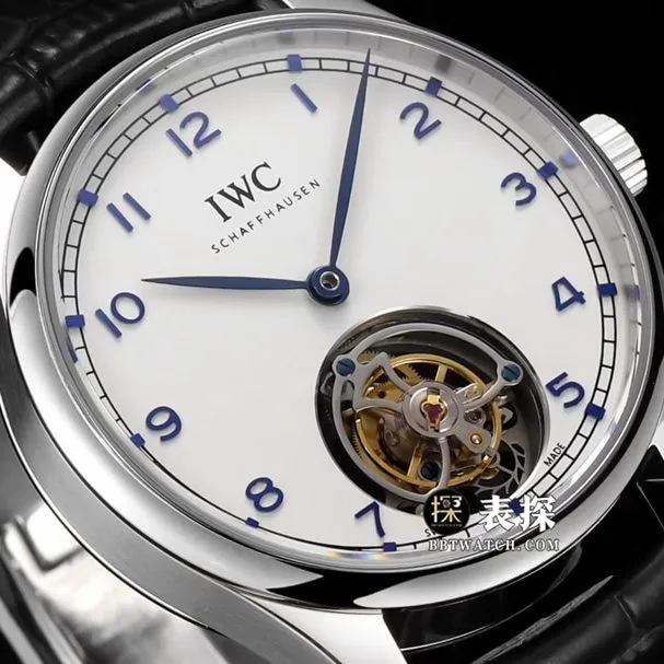 Portuguese IWC1:1replica watch men's silver white dialtourbillonleather strap model side live photo