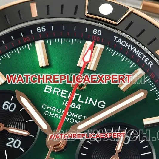 Breitling watch TF factory mechanical chronographgreen dial 44mm gold steel bracelet caseback live photo