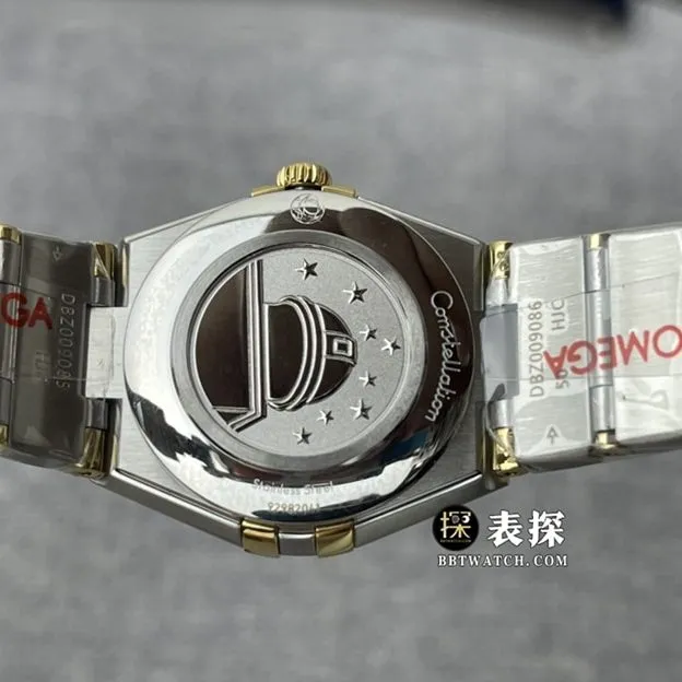 3S factory Omega Constellation top-tier watch women's white mother-of-pearl plate yellow gold diamond steel bracelet model pictures and prices side live photo