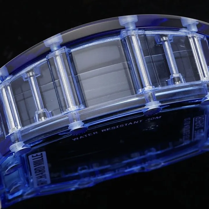 Richard Mille men's top-tier 1:1super watch blue transparent hollow disc rubber model RM35-01side live photo