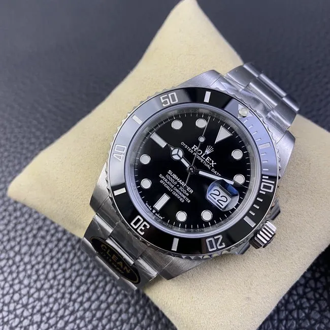 Clean factory Rolex top watch men's black dial steel band Black Submariner mechanical watch front view