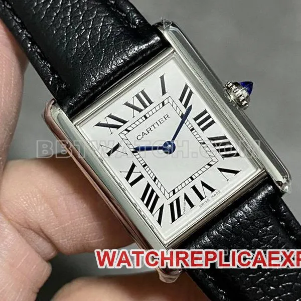 Cartier1:1replica watch DR factory tank white square dialeather strap model side live photo