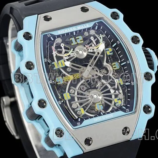 Richard Mille's collectible watch hollow disc tourbillon mechanical black rubber model RM 21-02side live photo