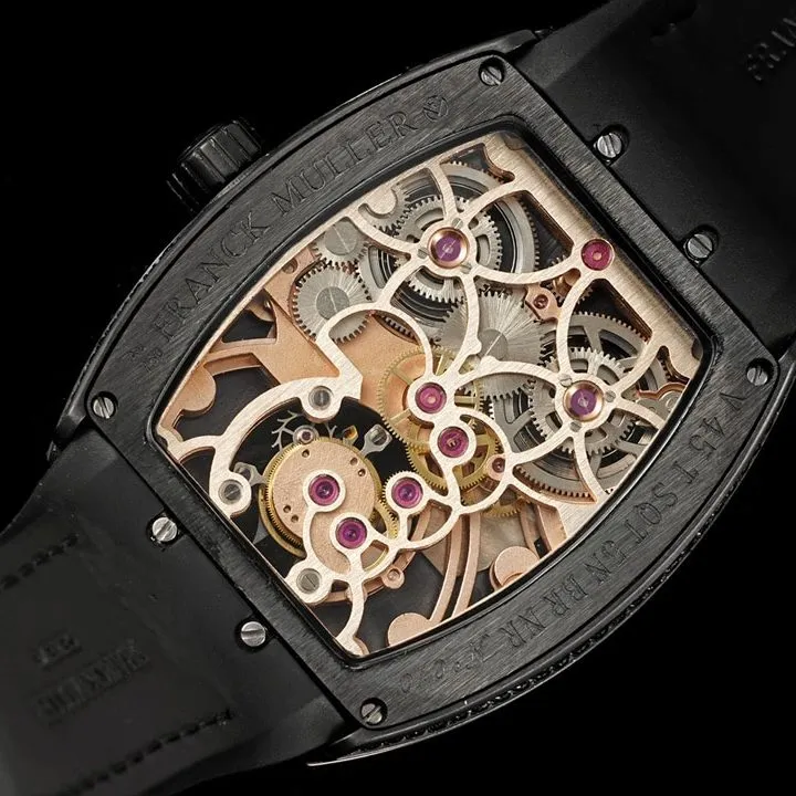 RMS factory Frank Muller men's watch black dial diamond rose goldtourbillonleather strap model V45side live photo