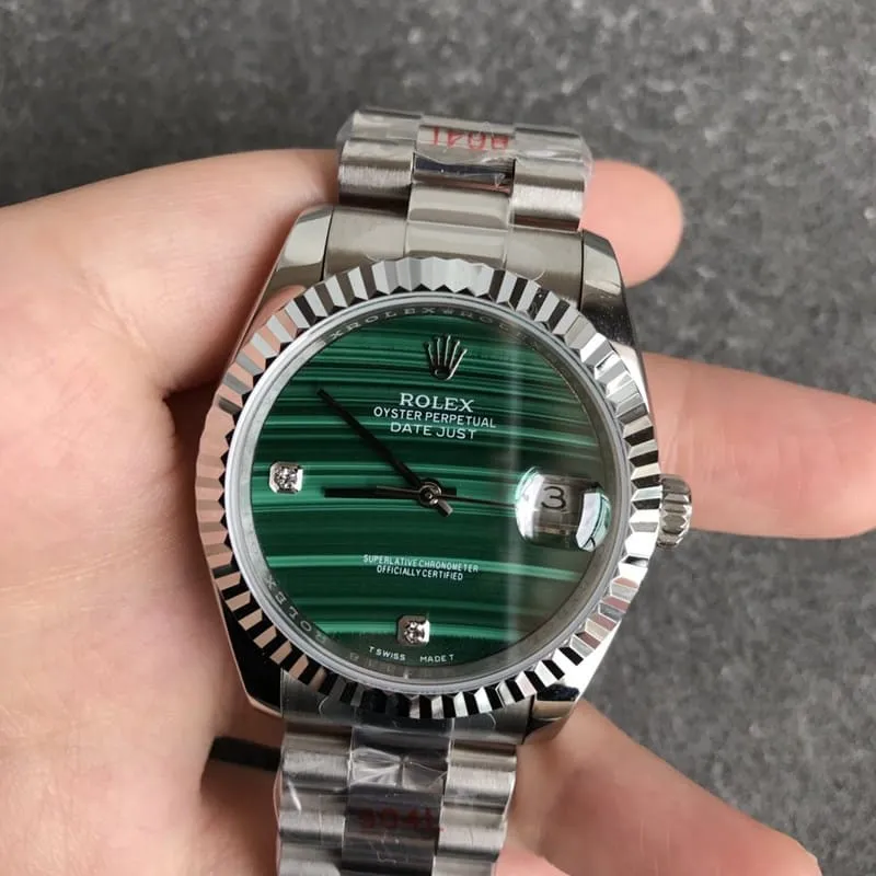 Rolex Datejust 36mm Malachite Green Dial Men's Mechanical Watch Diamond Hour Markers Side View
