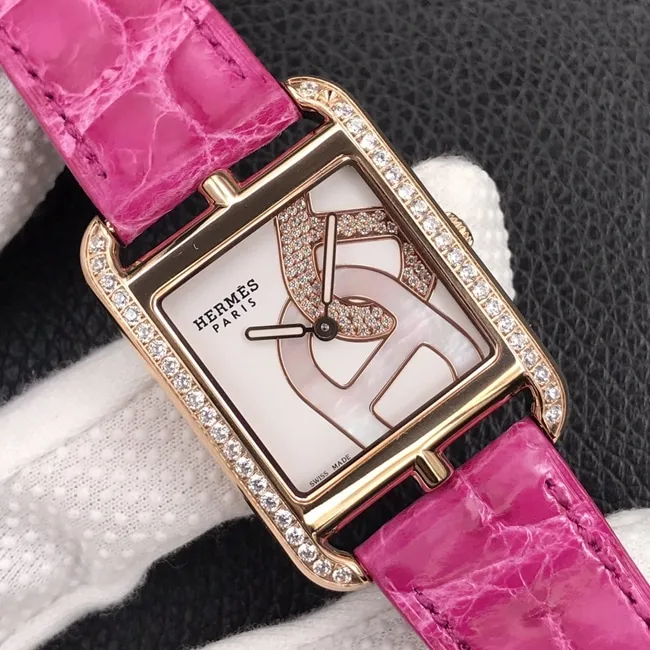 YF factory top-tier watch Hermès women's white dial pink belt quartzleather strap watch bracelet picture