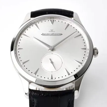 ZF FactoryJaeger-LeCoultretop-tier replicahigh-quality watch men's white dial black belt master series ultra-thin small second hand quartzleather strap watch clasp picture