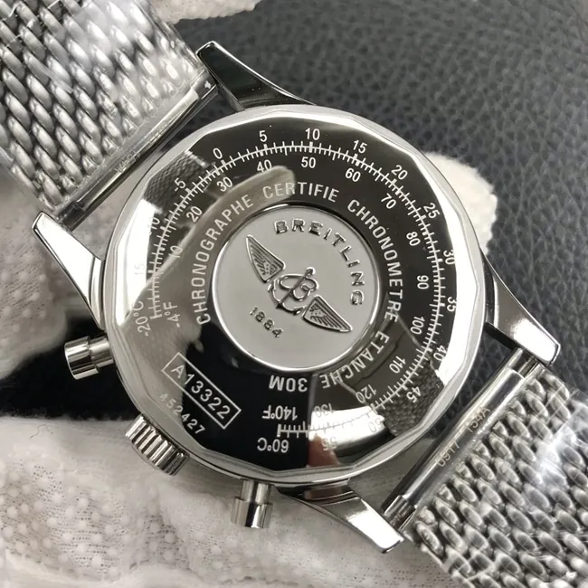 Breitlingtop-tier watch men's white dialsteel bracelet classic aviation chronographA13322chronograph watch clasp picture