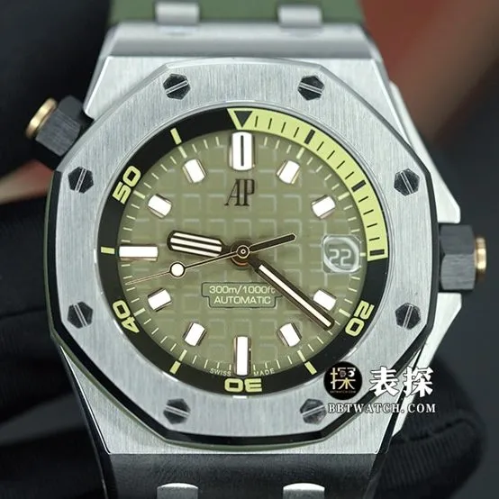ZF Offshore Audemars Piguet collectible watches military green disk rubber model avocado 15720ST.OO.A052CA.01 side actual picture
