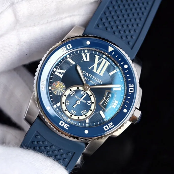 top-tier watch Cartier men's blue dial Kalibo series automatic movement watch clasp picture
