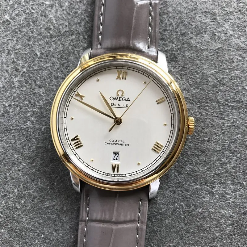 Omegatop-tiersuper watch Diefei series men's white dial gold edge leather strap mechanical watch side view