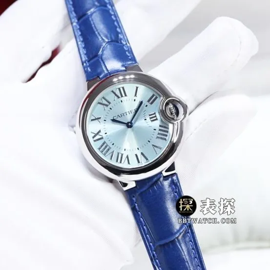 GTG Cartier blue balloon watch ladies blue dialleather strap model pictures and prices side live photo