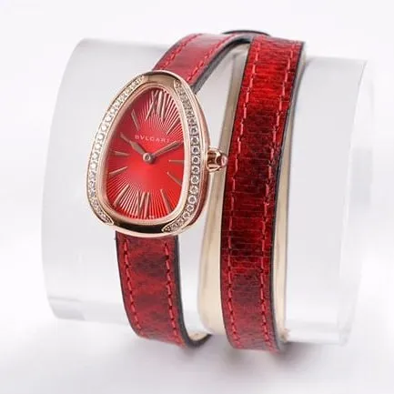 BV factory top-tier watch Bvlgari women's red plate red strap Serpenti series quartzleather strap watch back cover picture