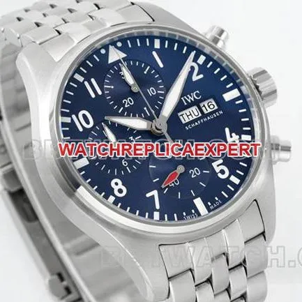 IWCtop-tier watch APS factory pilot blue dialchronograph69385movementsteel bracelet bracelet live photos