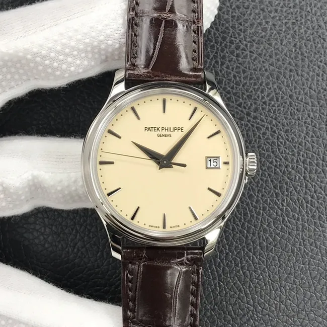 3k factory top-tier watch Patek Philippe yellow plate brown belt automatic movement men's leather strap watch leather strap picture