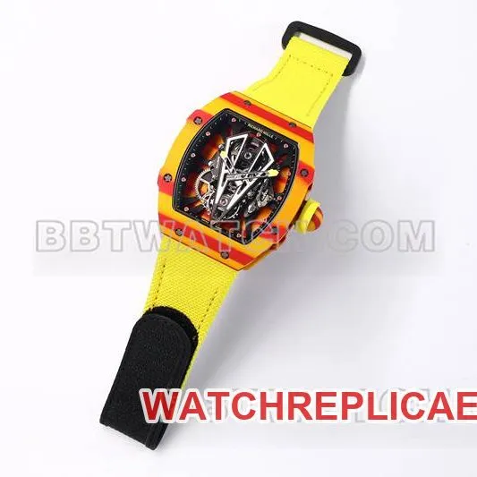 Richard Mille collectible watch BBS factory tourbillon mechanical yellow rubber braided Velcro bracelet RM27-03caseback live photo