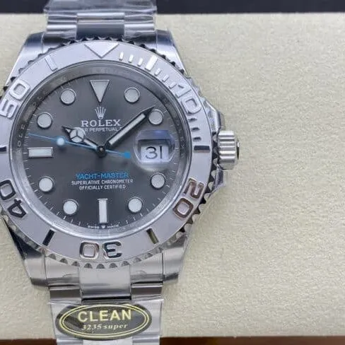 Top C factory Rolex Yacht-Master series black dial 3235 movement 904 stainless steel watch front view