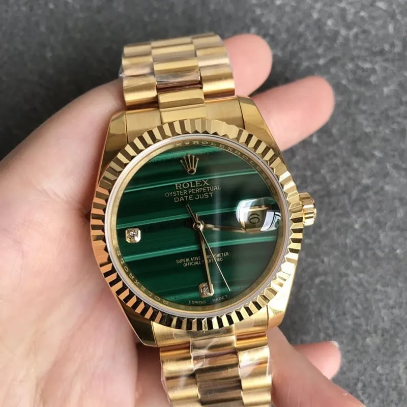 Rolex Datejust 36mm Malachite Green Dial Men's Mechanical Watch Full Gold Side View
