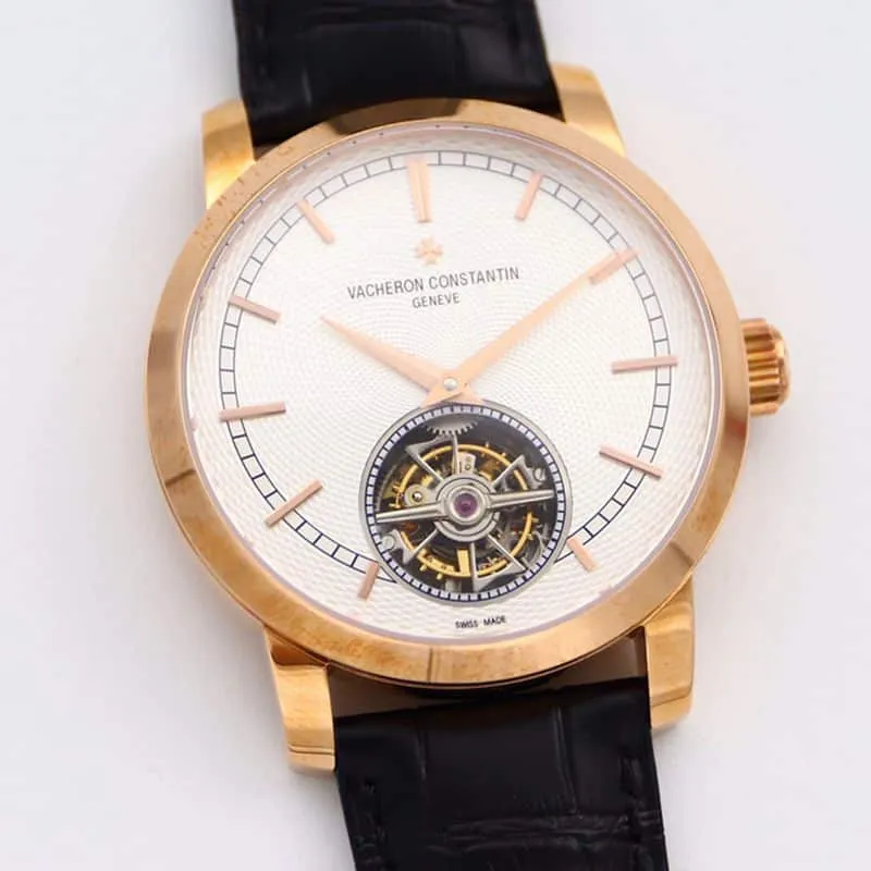 Vacheron Constantintop-tiersuper watch Traditionnelle series tourbillonwhite dialleather strap men's gold watch clasp picture