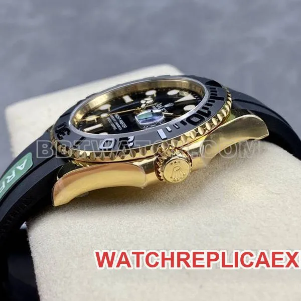 Rolex watch ARF Factory Yacht-Master black dialyellow gold case 42mm rubber model side live photo