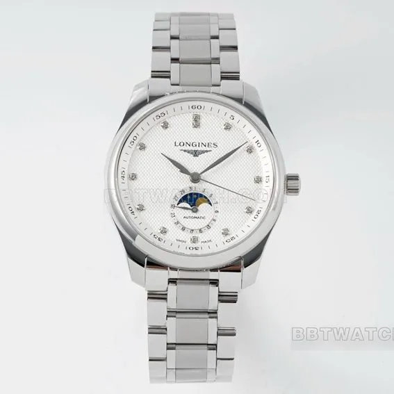 APS factory Longines watchmaking traditional top-tier 1:1super clonesilver dialmoon phasesteel bracelet model L2.909.4.77.6side live photo