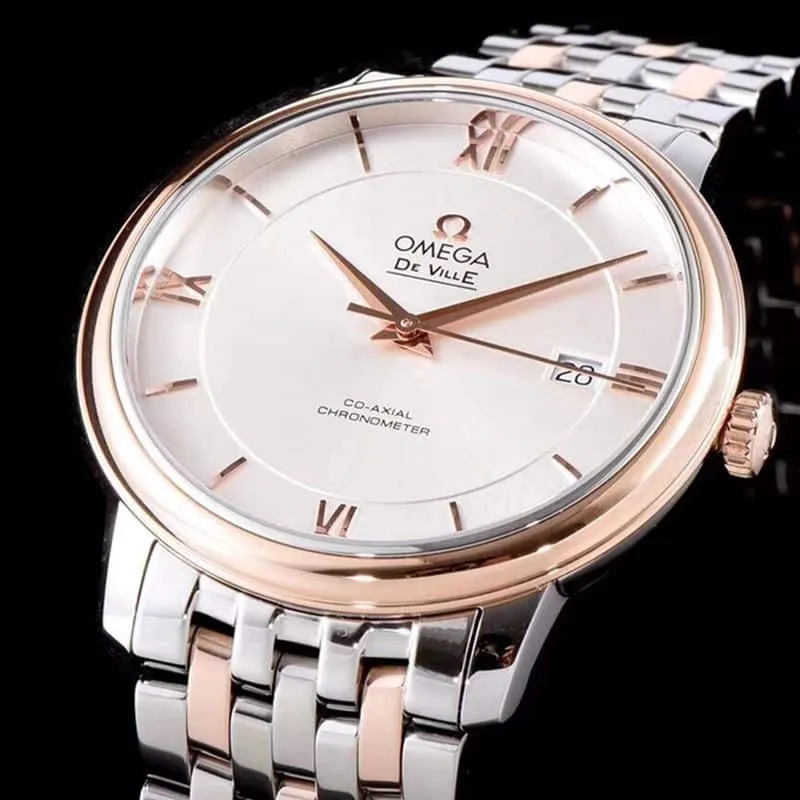 Omega watch disc flying business series men's mechanical ultra-thin watch rose goldsteel bracelet white surface clasp picture