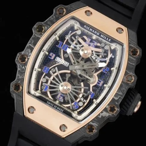 Top-tier super cloneRichard Millerose gold creates a real wrist aircraft RM 21-01 aerodynamic tourbillon watch side view
