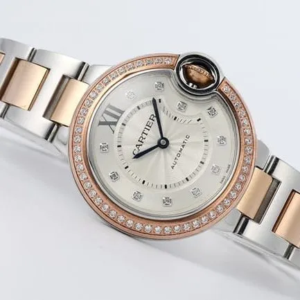 V6 factory top-tier watch Cartier women's white dial gold belt blue balloon series automatic movement watch clasp picture