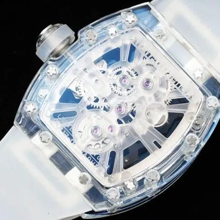 Top Richard Mille collectible watches Men's Black Plate Rubber Band Automatic Mechanical Tourbillon Side View