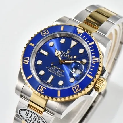 CLEAN FactoryRolextop-tierhigh-quality watch blue dial gold belt v4 latest version 18k mechanical watch side view