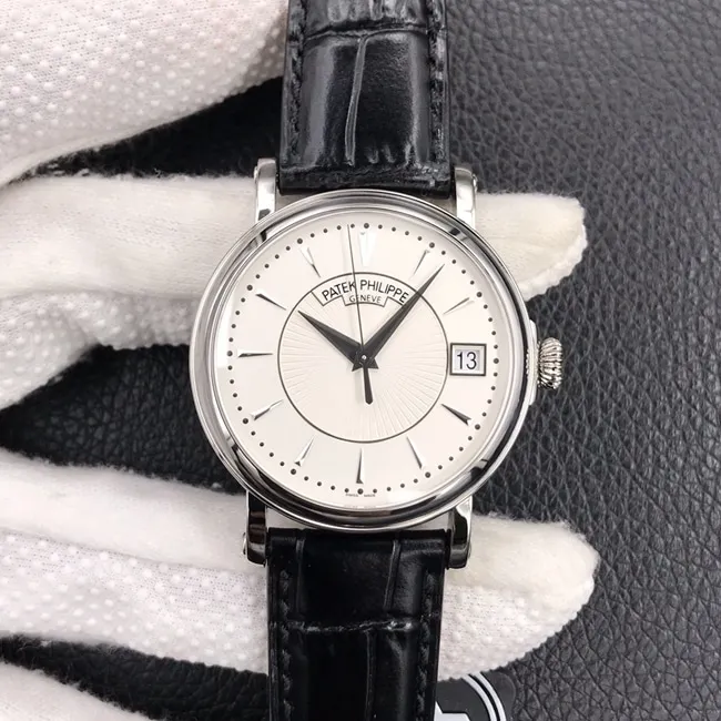 ZF Factorytop-tier watch Patek Philippe men's white dial black belt classic 5153 series leather strap watch side view