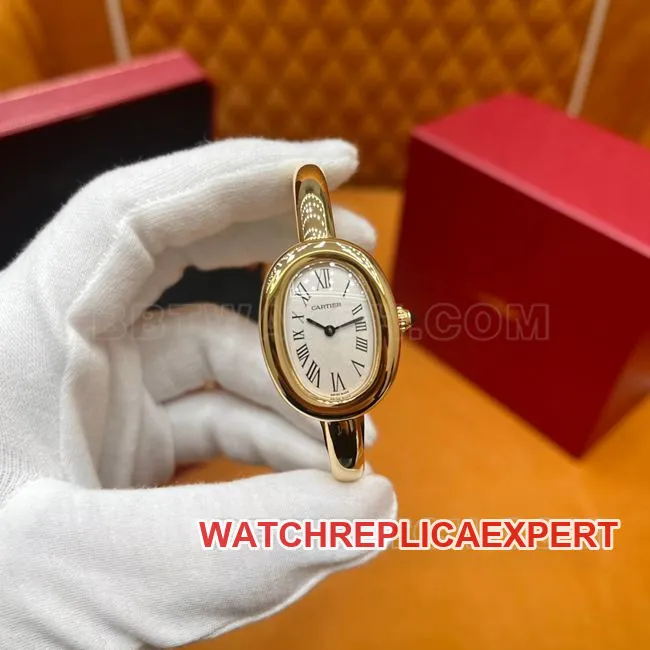 watch BBA factory bathtub Cartier white dial gold bezel quartz side real photo