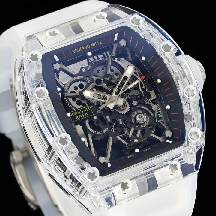 Richard Mille men's top-tier watch transparent hollow plate rubber model RM35-01side live photo