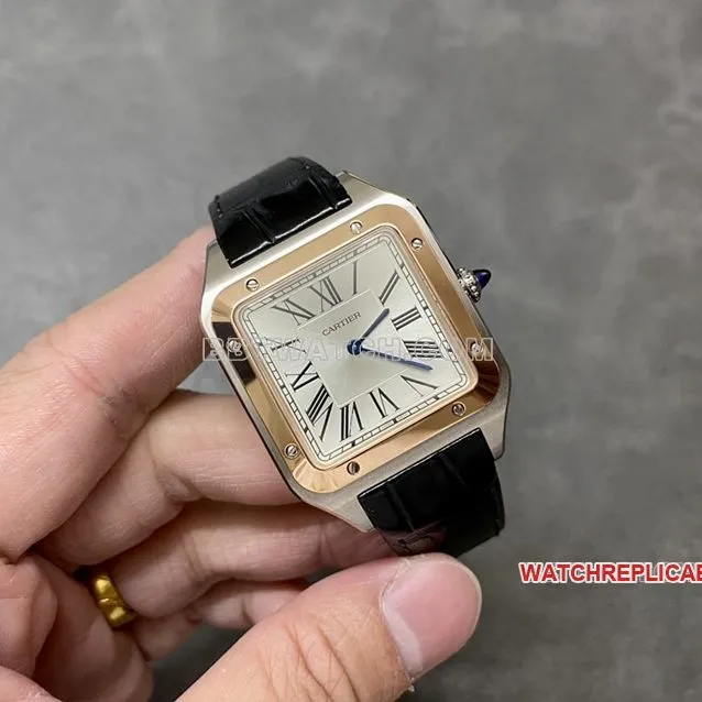 F1 factory Cartier Santos top-tier replicasilver dialrose gold ring large size W2SA0017caseback live photo