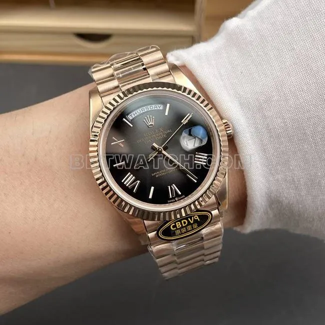 collectible watch CBD factory Day-DateRolex3255 mechanical rose gold smoked black dialclasp live photos