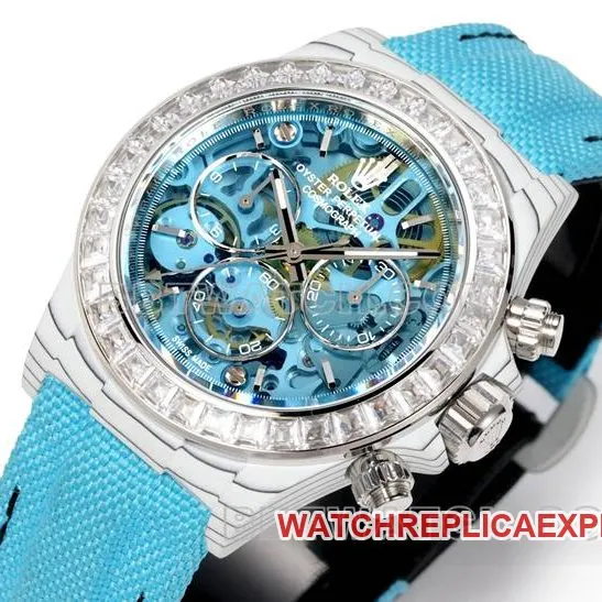 collectible watch DaytonaTW factory Rolex light blue dialdiamond bezel blue nylon braceletside live photo