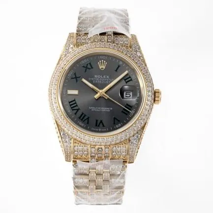 TW factory top-tier replicaRolex men's black dial 18k gold steel braceletDatejust series automatic movement watch side view