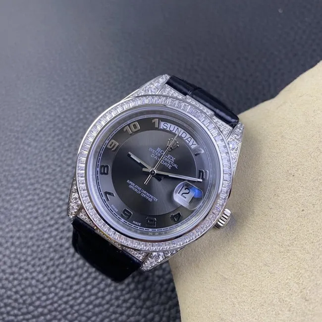 Rolextop-tier watch men's black dial black belt log starry crocodile leather strap series watch front view
