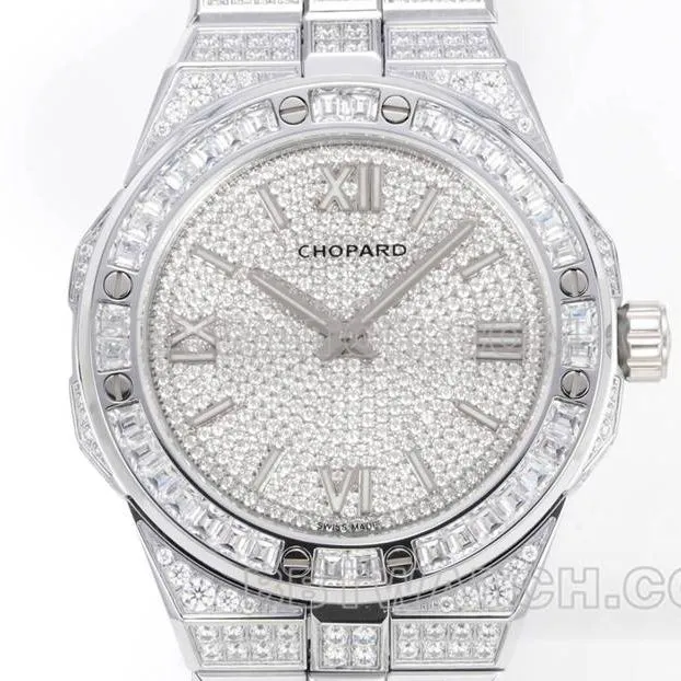 Chopard1:1replica watch GH factory Xueshan Aoyi 41mm pavé diamond steel bracelet model side live photo