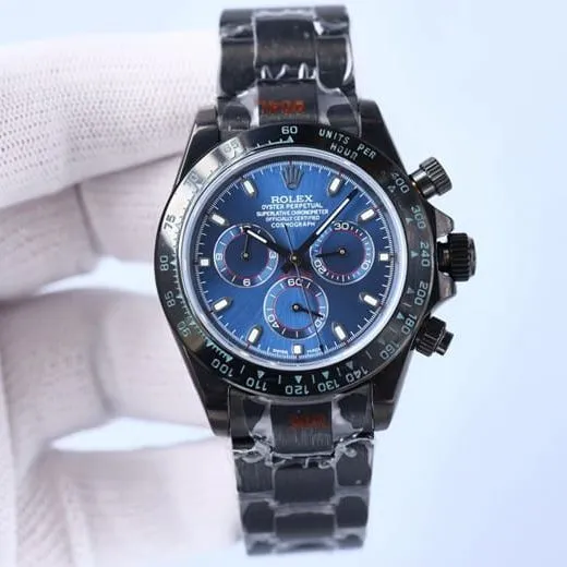 Rolextop-tier automatic multifunctional carbon black Di men's blue dialsteel bracelet mechanical watch front view