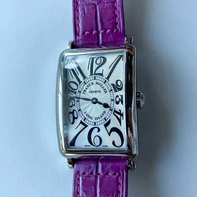 Top Frank Muller Faux Women's White Plate Purple Strap Long Island Series Quartz Belt Watch Front View