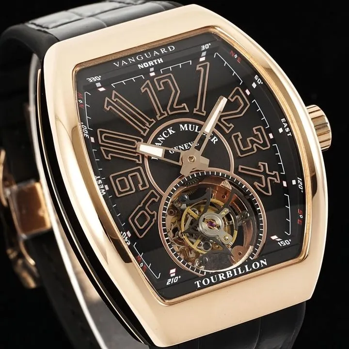RMS factory Frank Muller men's watch black dialrose goldleather strap model V 45 T BR (NR)braceletlive photos
