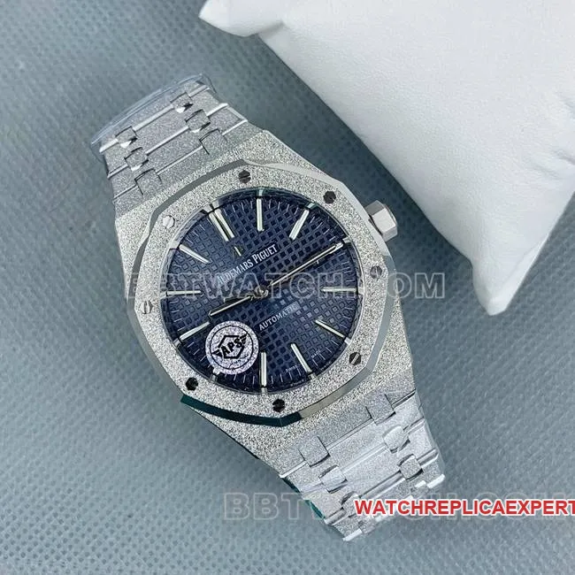 1:1replica watch Royal OakAPS factory Audemars Piguetblue dial frost gold 15410front live photo